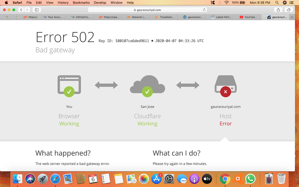 Error 502 bad gateway unknown error 520 hosting support