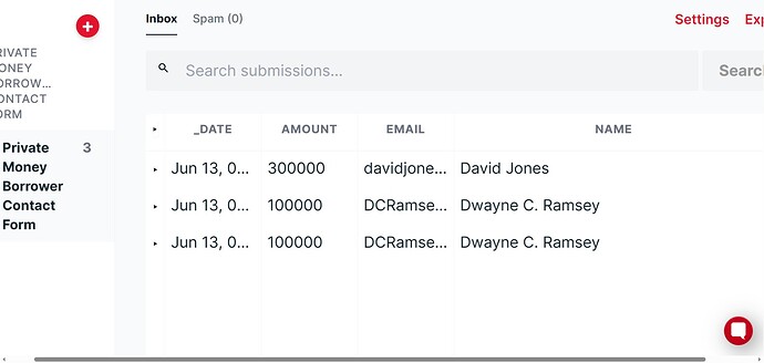 Three successful submissions of information form.