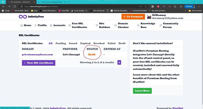 My SSL Certificate is in Draft.