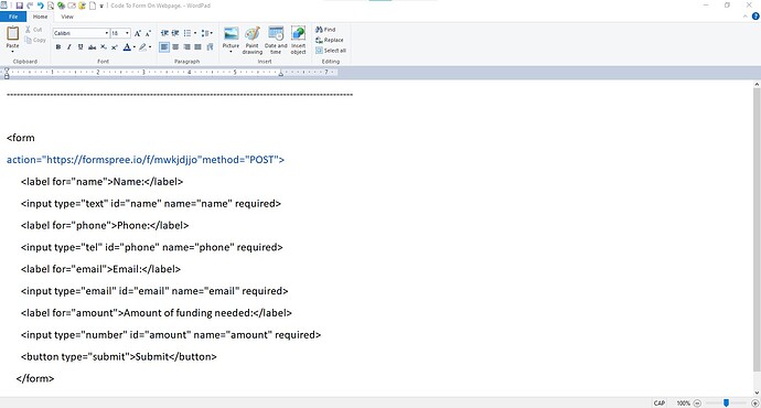 Code To Form On Webpage.(2)
