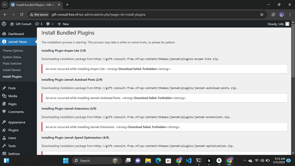 403 Forbidden error when Installing Plugins from Jannah theme - Hosting ...