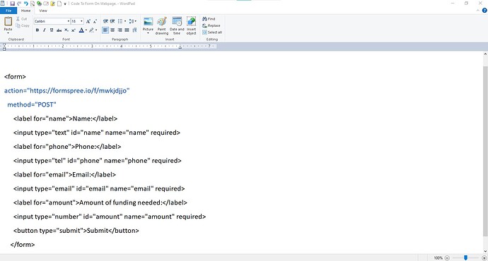 Code To Form On Webpage.(2)