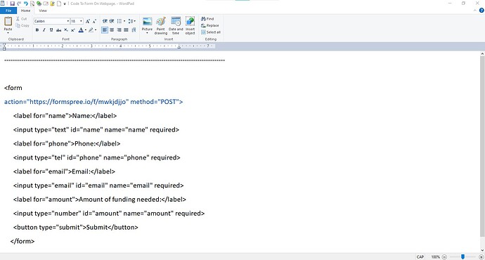 Code To Form On Webpage.(2)
