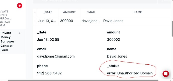 Unauthorized Domain Status Error Message.