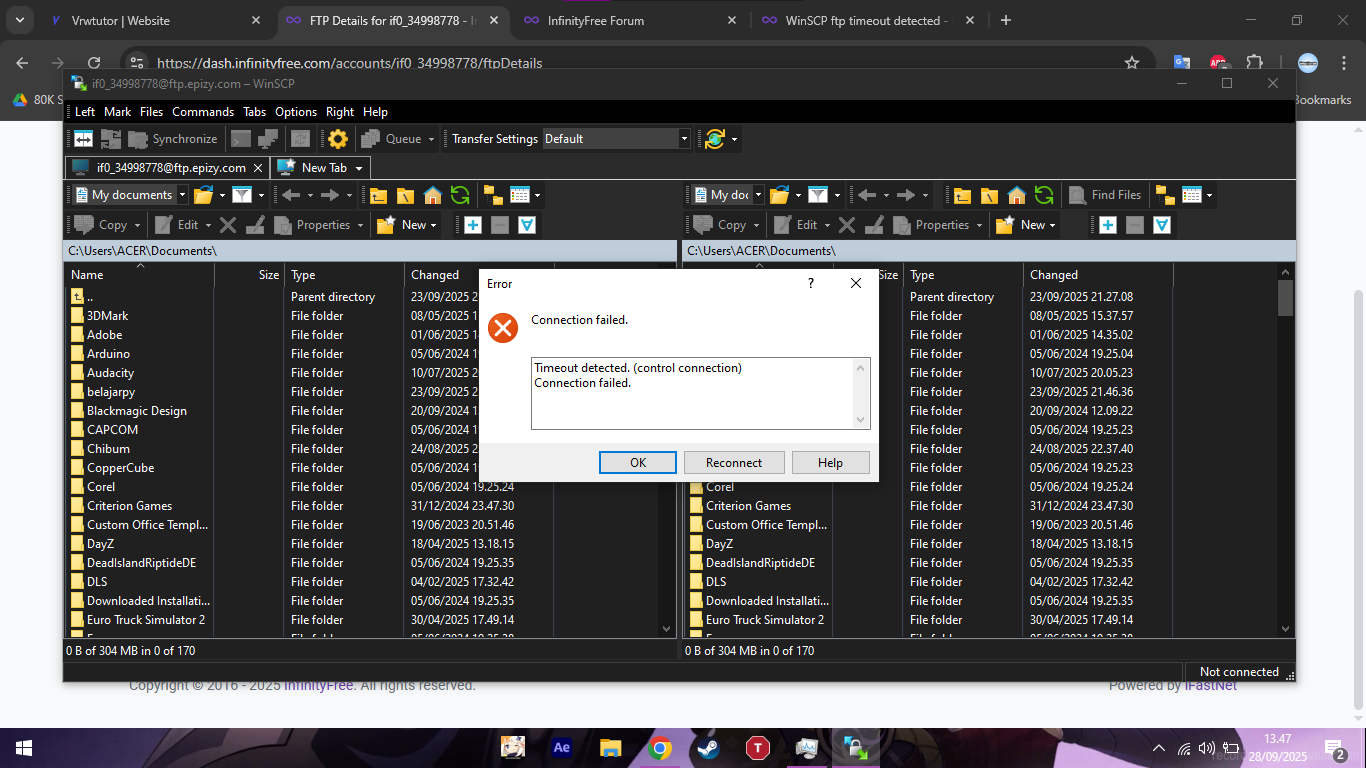 Winscp Connection Error Msg Winscp FTP Connection failed time out detected - Hosting Support ...