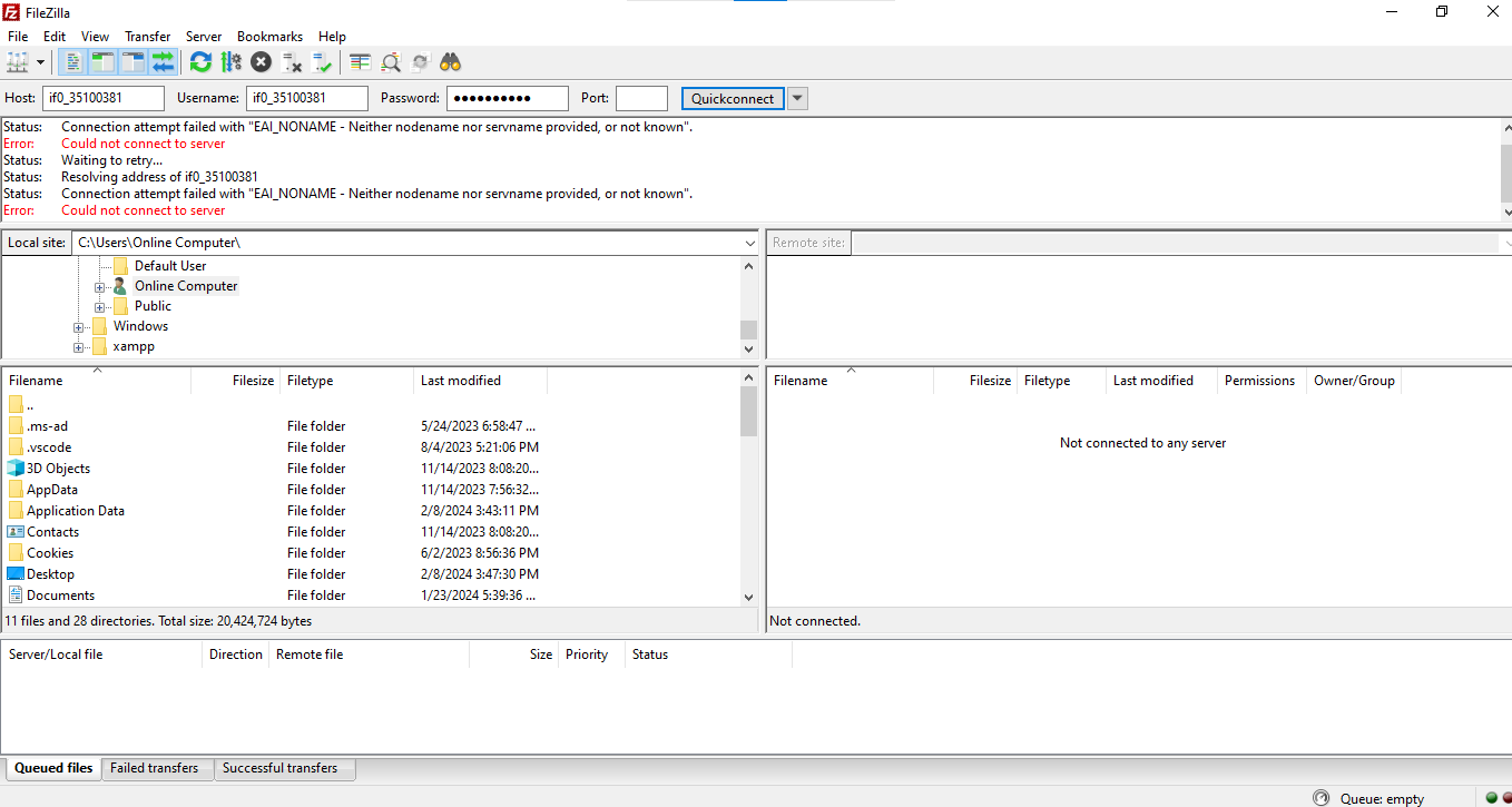 Error! FTP authentication Failed - Hosting Support - InfinityFree Forum