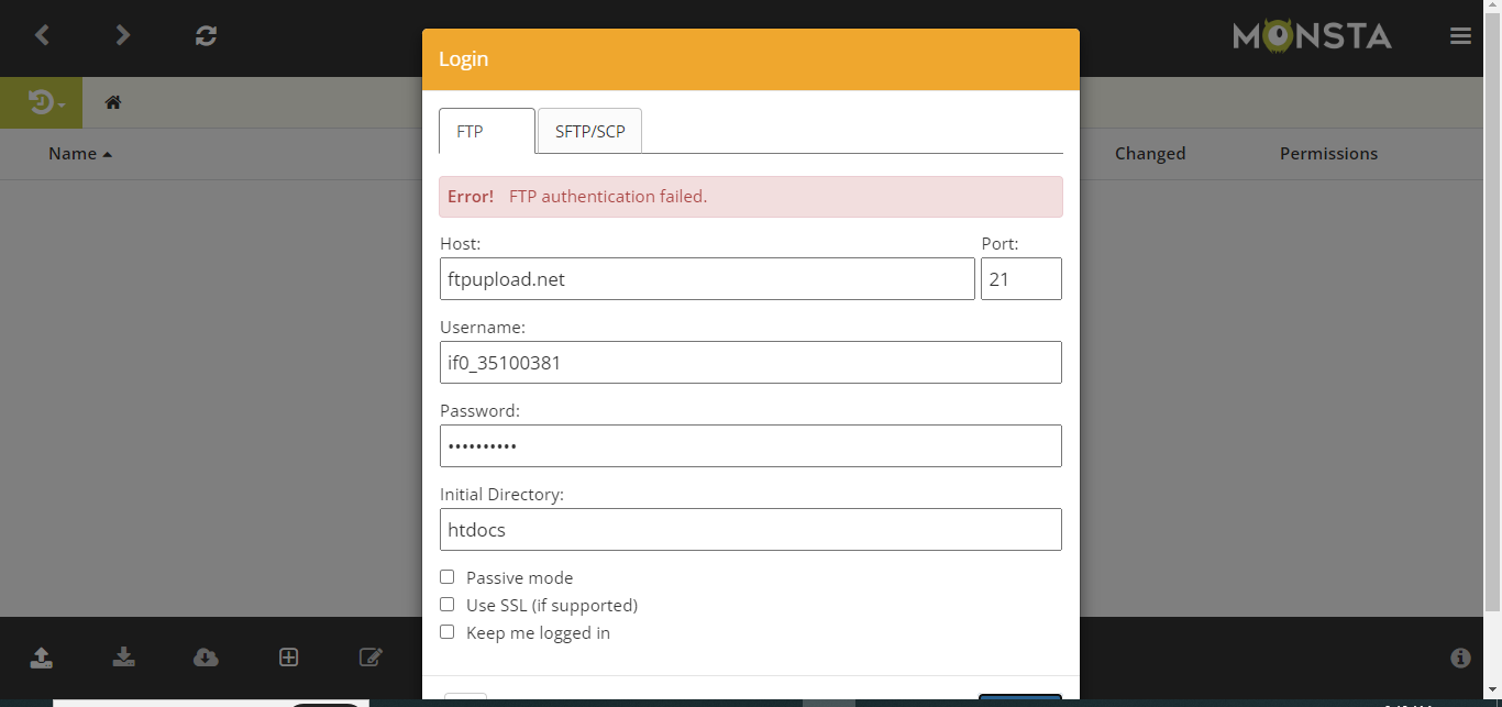 Error! FTP authentication Failed - Hosting Support - InfinityFree Forum